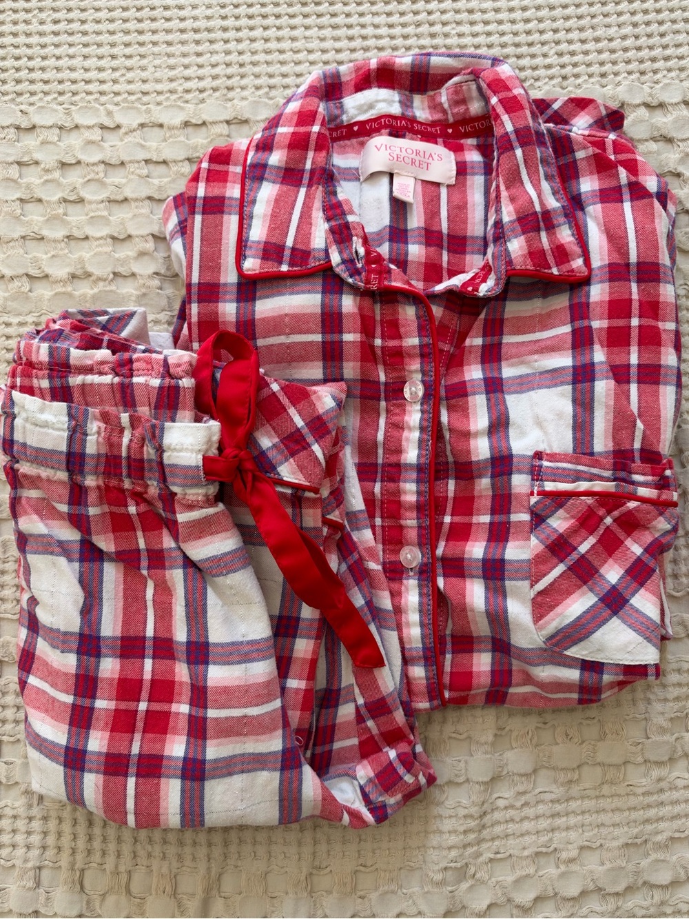 Victoria's Secret Red and White Plaid Flannel Pajama Set